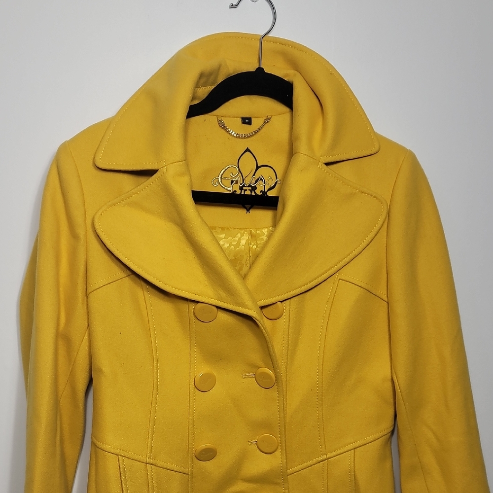 Guess Y2K Wool Blend Women's Yellow Pea Coat